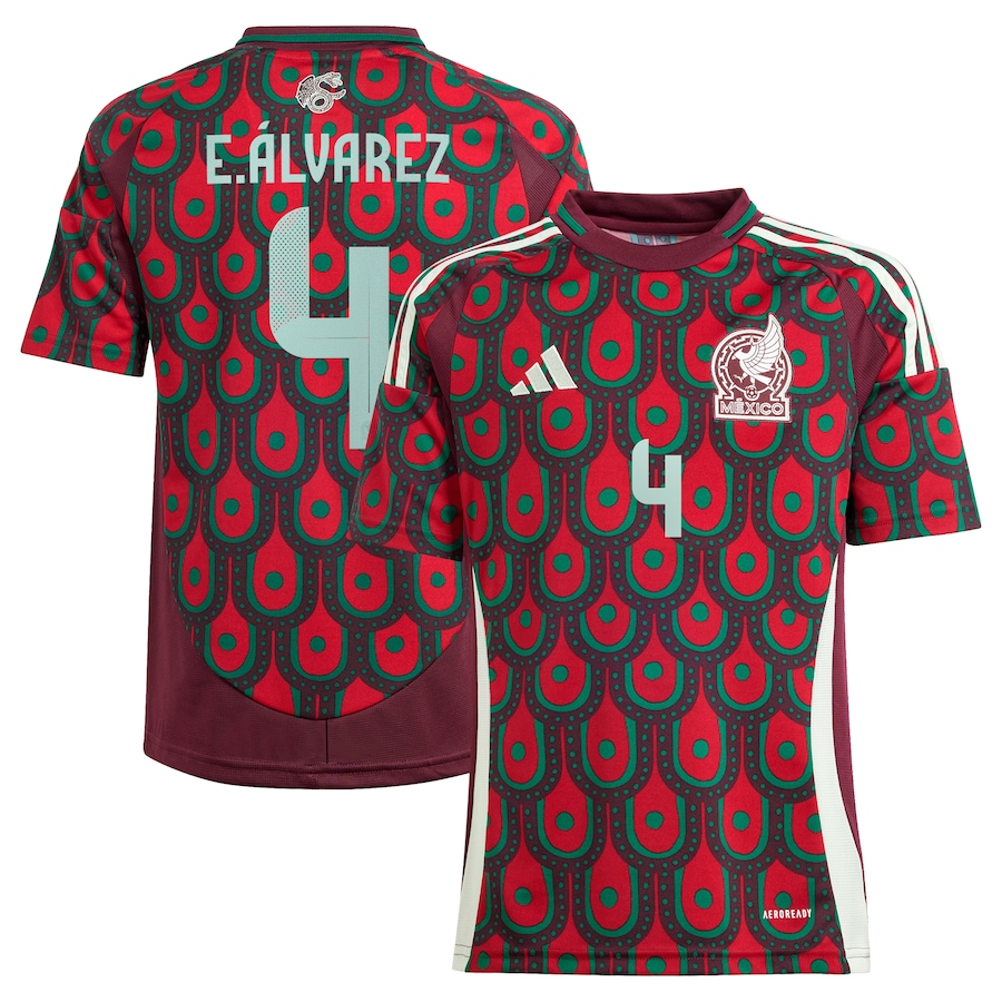 Youth Mexico National Team Edson Alvarez adidas Burgundy 2024 Home Replica Player Jersey