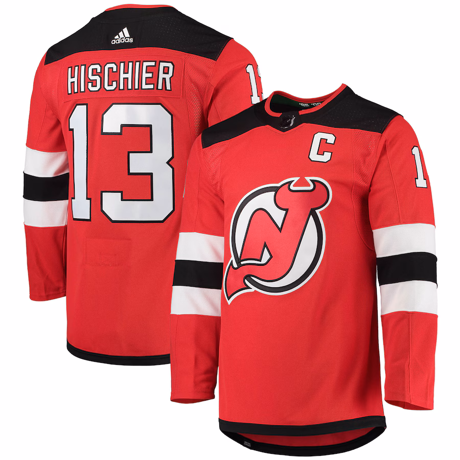 Men's New Jersey Devils Nico Hischier adidas Red Home Primegreen Authentic Player Jersey
