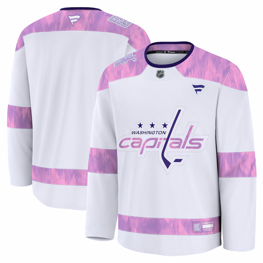 Men's Washington Capitals Fanatics White 2024 Hockey Fights Cancer Practice Jersey