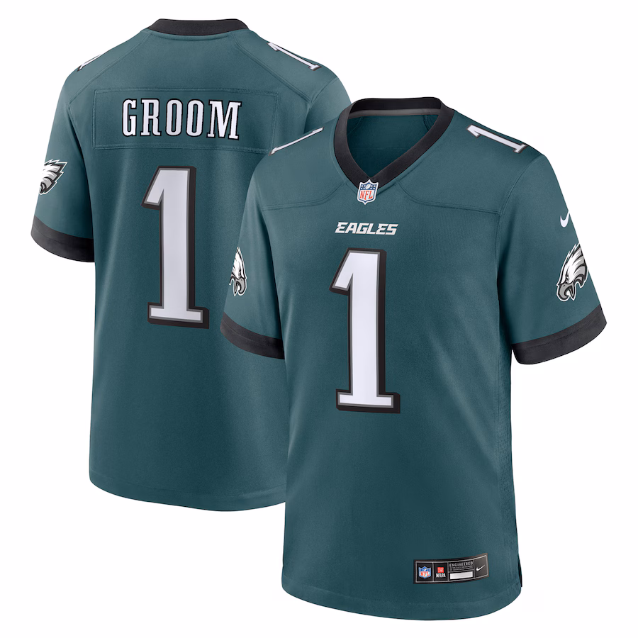 Men's Philadelphia Eagles Number 1 Groom Nike Midnight Green Game Jersey