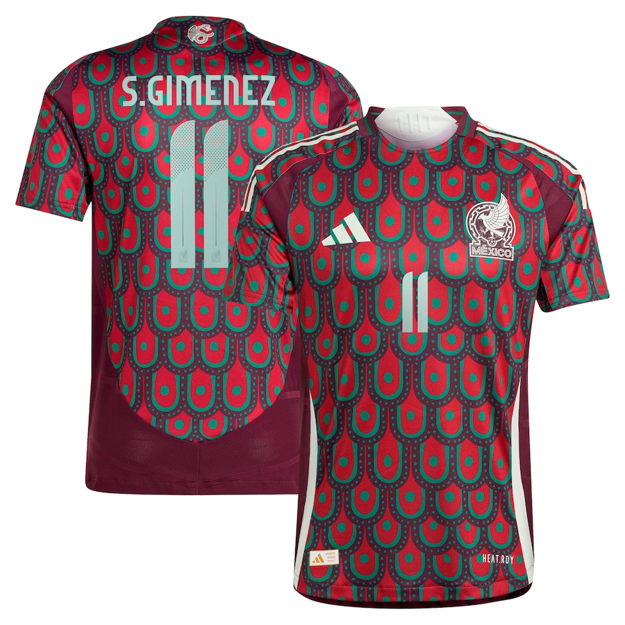 Men's Mexico National Team Santiago Giménez adidas Burgundy 2024 Home Authentic Player Jersey