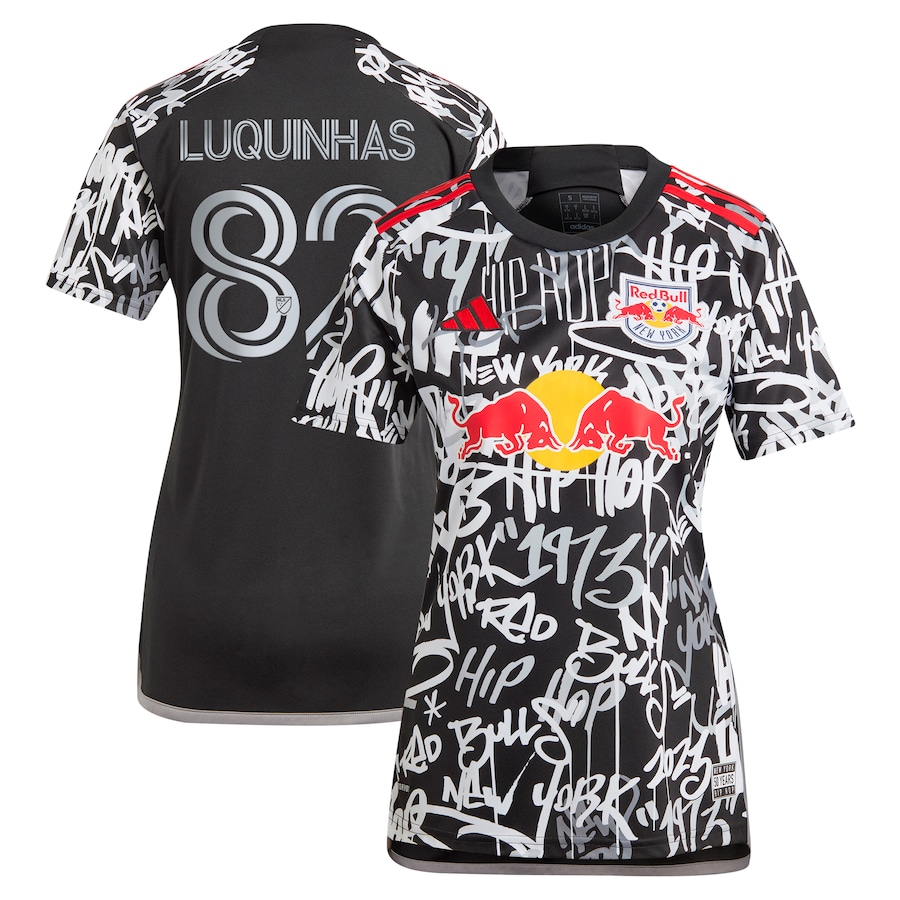 Women's New York Red Bulls Luquinhas adidas Black 2023 Freestyle Replica Player Jersey