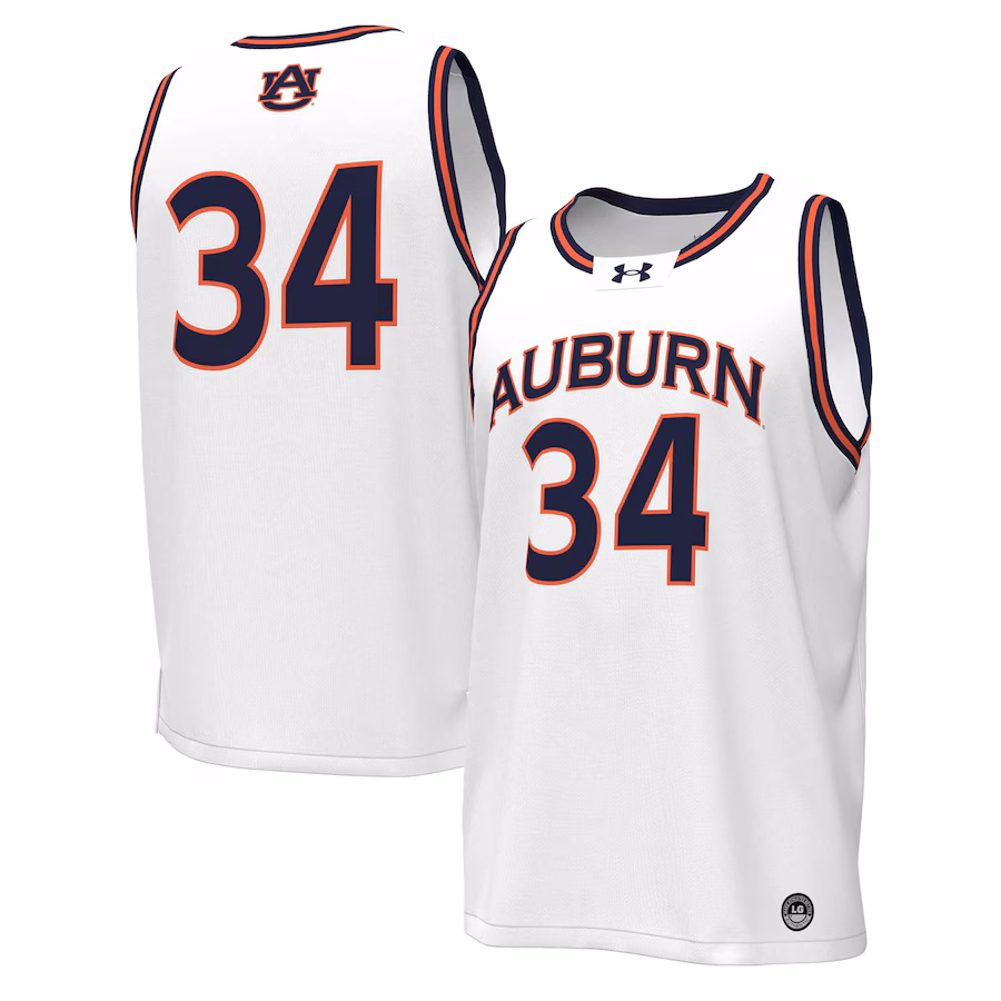 Men's Under Armour #34 White Auburn Tigers Replica Basketball Jersey