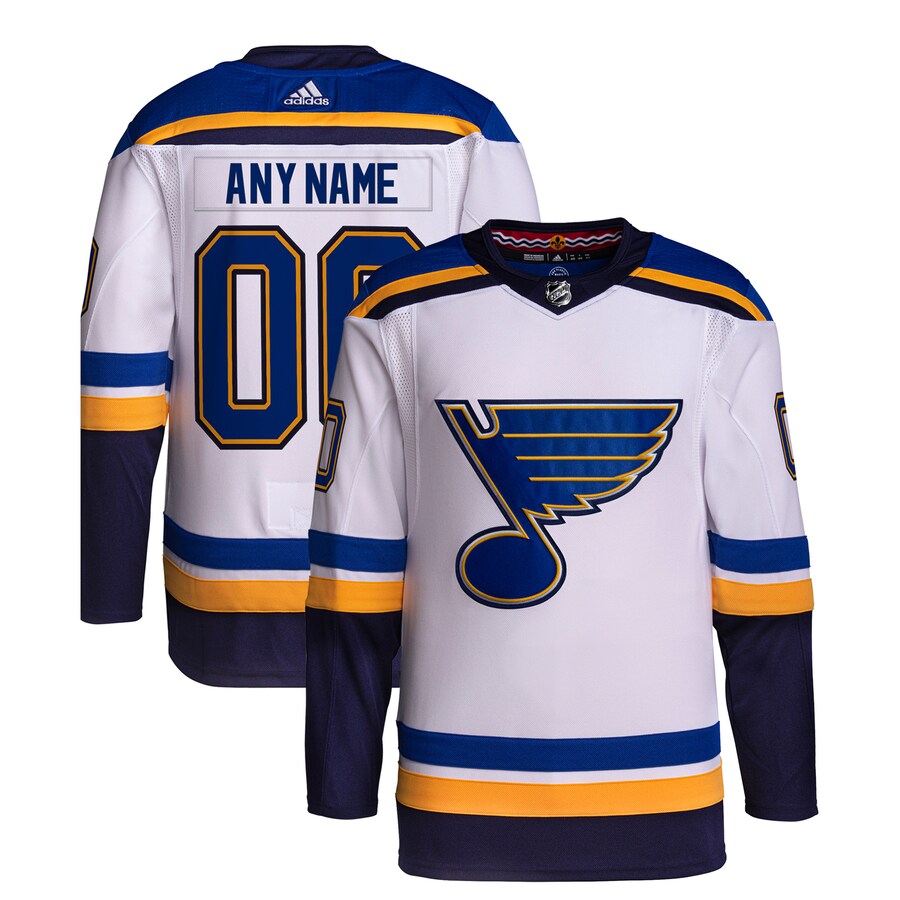 Men's St. Louis Blues  adidas White Away Custom Primegreen Authentic Pro Jersey