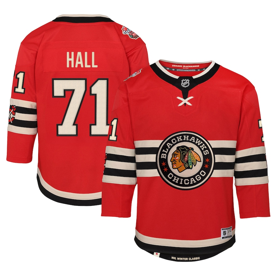 Youth Chicago Blackhawks Taylor Hall Red 2025 NHL Winter Classic Premier Player Jersey