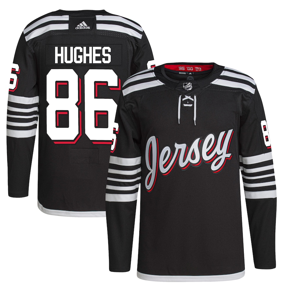 Men's New Jersey Devils Jack Hughes adidas Black Alternate Primegreen Authentic Player Jersey