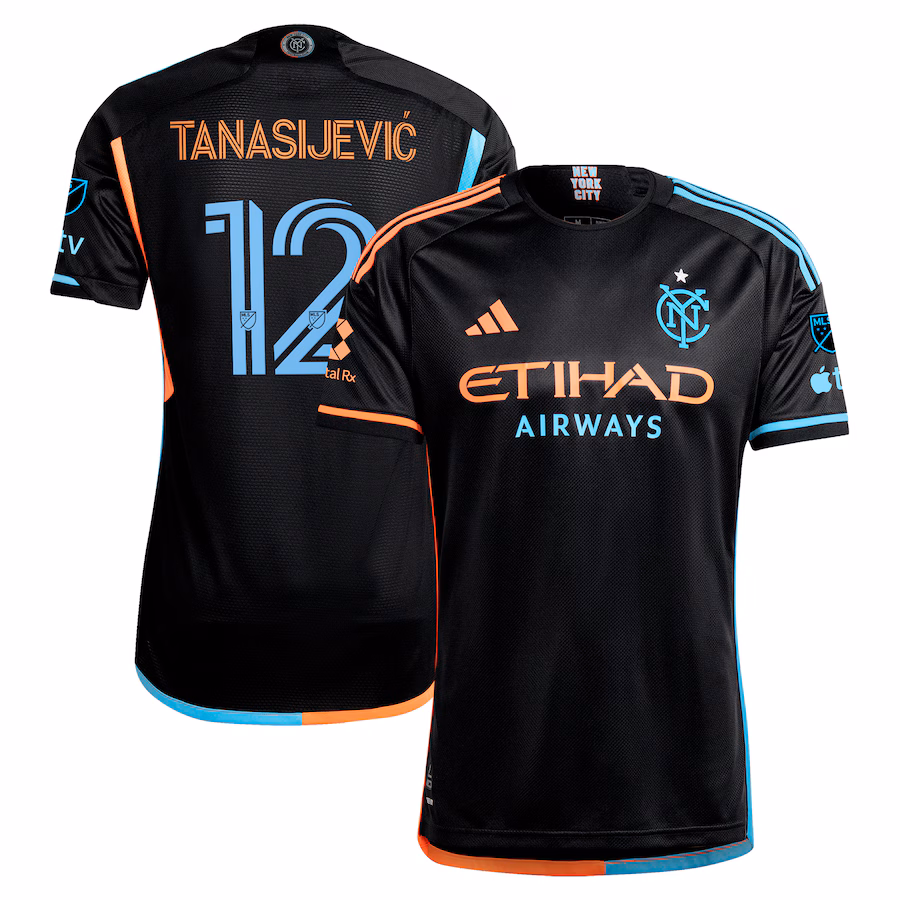 Men's New York City FC Strahinja Tanasijevic adidas Black 2024 24/7 Kit Authentic Player Jersey