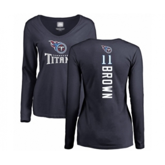 Football Women's Tennessee Titans #11 A.J. Brown Navy Blue Backer Long Sleeve T-Shirt