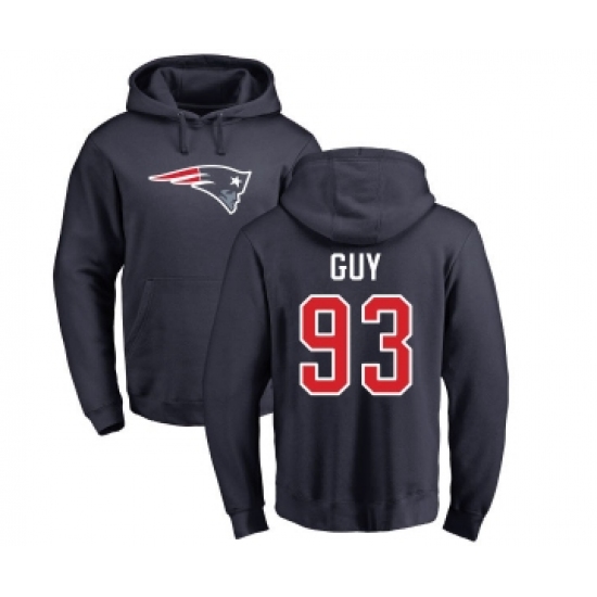 Football New England Patriots #93 Lawrence Guy Navy Blue Name & Number Logo Pullover Hoodie