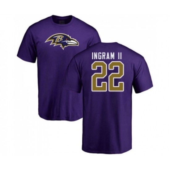 Football Baltimore Ravens #22 Mark Ingram II Purple Name & Number Logo T-Shirt