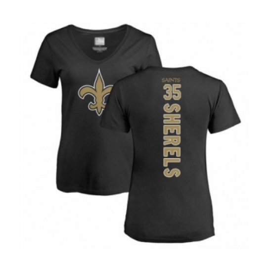 Football Women's New Orleans Saints #35 Marcus Sherels Black Backer Slim Fit T-Shirt