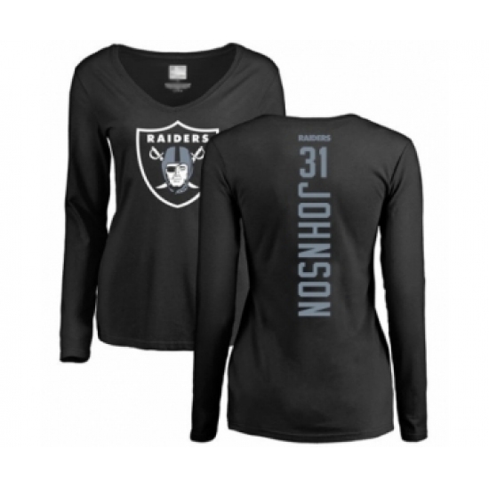 Football Women's Oakland Raiders #31 Isaiah Johnson Black Backer Long Sleeve T-Shirt