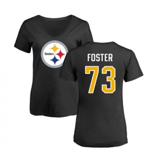 Football Women's Pittsburgh Steelers #73 Ramon Foster Black Name & Number Logo Slim Fit T-Shirt