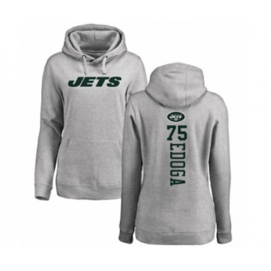 Football Women's New York Jets #75 Chuma Edoga Ash Backer Pullover Hoodie
