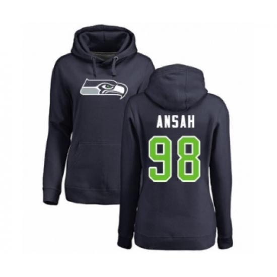 Football Women's Seattle Seahawks #98 Ezekiel Ansah Navy Blue Name & Number Logo Pullover Hoodie