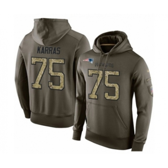Football New England Patriots #75 Ted Karras Green Salute To Service Men's Pullover Hoodie