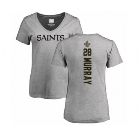 Football Women's New Orleans Saints #28 Latavius Murray Ash Backer V-Neck T-Shirt