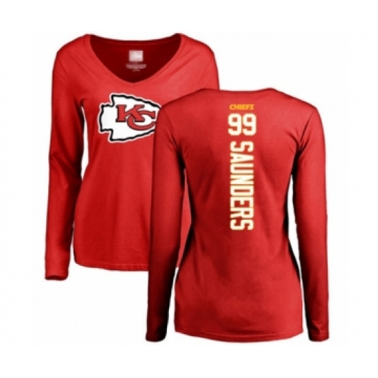 Football Women's Kansas City Chiefs #99 Khalen Saunders Red Backer Slim Fit Long Sleeve T-Shirt