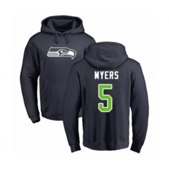 Football Seattle Seahawks #5 Jason Myers Navy Blue Name & Number Logo Pullover Hoodie