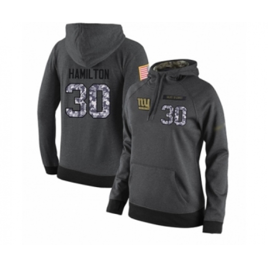 Football Women's New York Giants #30 Antonio Hamilton Stitched Black Anthracite Salute to Service Player Performance Hoodie