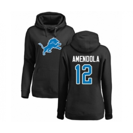 Football Women's Detroit Lions #12 Danny Amendola Black Name & Number Logo Pullover Hoodie
