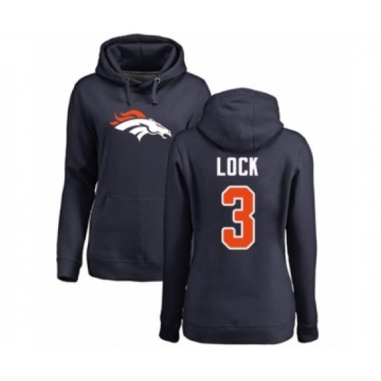 Football Women's Denver Broncos #3 Drew Lock Navy Blue Name & Number Logo Pullover Hoodie