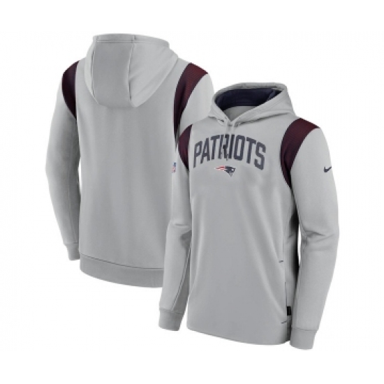 Mens New England Patriots Gray Sideline Stack Performance Pullover Hoodie