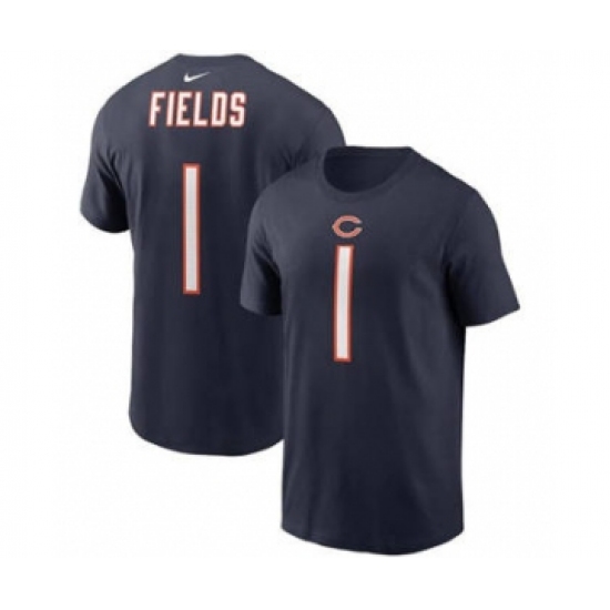 Men's Chicago Bears #1 Justin Fields 2021 Navy Football Draft First Round Pick Player Name & Number T-Shirt
