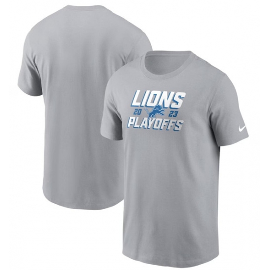 Men's Detroit Lions Gray 2023 Playoffs Iconic T-Shirt