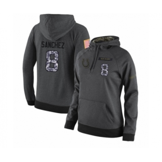 Football Women's Indianapolis Colts #8 Rigoberto Sanchez Stitched Black Anthracite Salute to Service Player Performance Hoodie