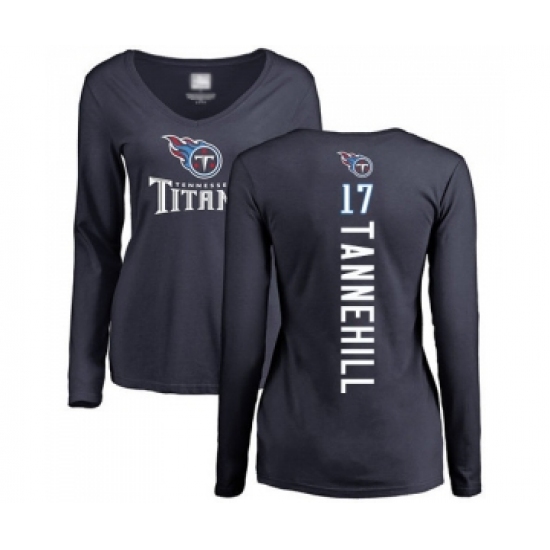 Football Women's Tennessee Titans #17 Ryan Tannehill Navy Blue Backer Long Sleeve T-Shirt