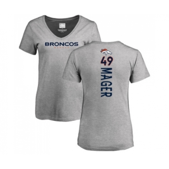 Football Women's Denver Broncos #49 Craig Mager Ash Backer V-Neck T-Shirt