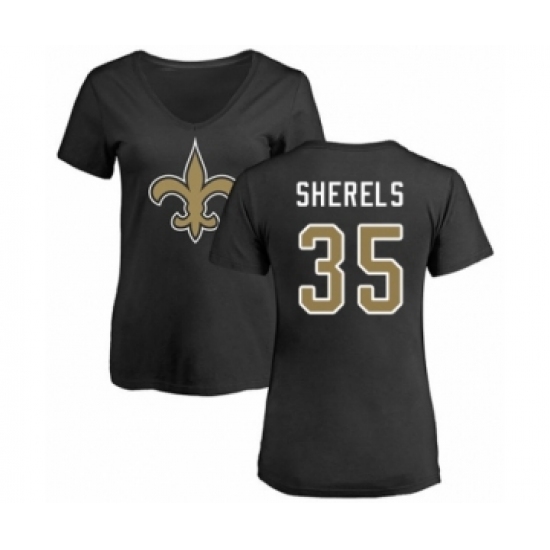 Football Women's New Orleans Saints #35 Marcus Sherels Black Name & Number Logo Slim Fit T-Shirt