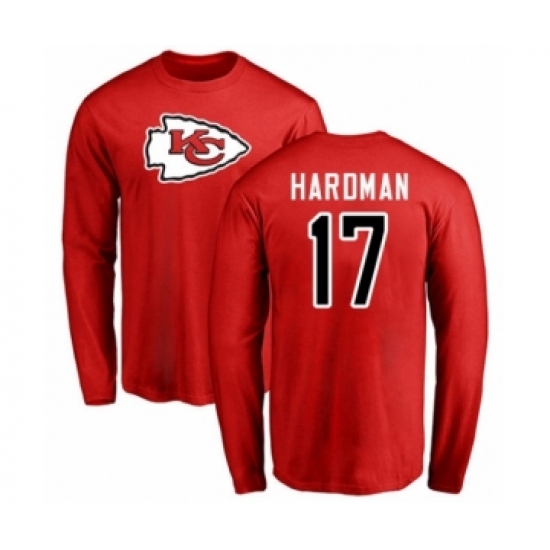 Football Kansas City Chiefs #17 Mecole Hardman Red Name & Number Logo Long Sleeve T-Shirt