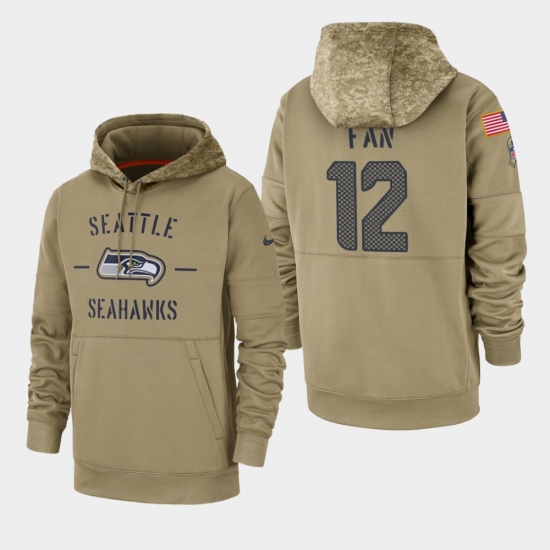 Men's Seattle Seahawks #12th Fan 2019 Salute to Service Sideline Therma Pullover Hoodie - Tan