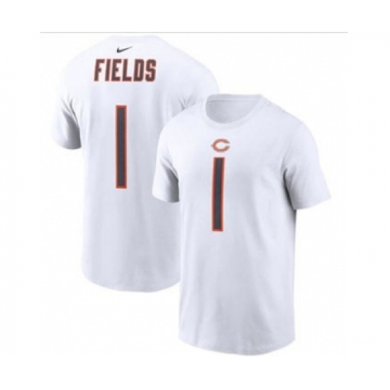 Men's Chicago Bears #1 Justin Fields 2021 White Football Draft First Round Pick Player Name & Number T-Shirt