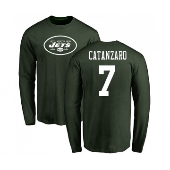 Football New York Jets #7 Chandler Catanzaro Green Name & Number Logo Long Sleeve T-Shirt