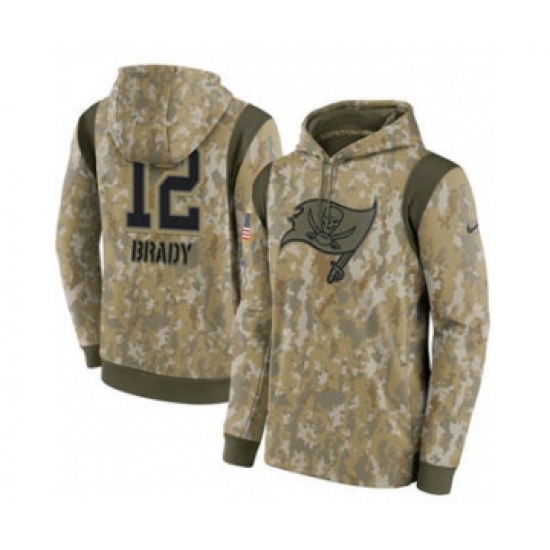 Men's Tampa Bay Buccaneers #12 Tom Brady Camo 2021 Salute To Service Therma Performance Pullover Football Hoodie