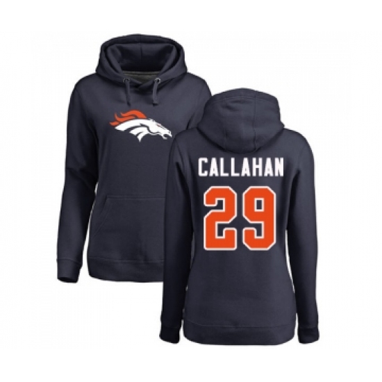 Football Women's Denver Broncos #29 Bryce Callahan Navy Blue Name & Number Logo Pullover Hoodie