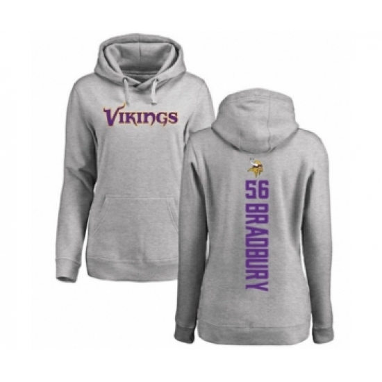 Football Women's Minnesota Vikings #56 Garrett Bradbury Ash Backer Pullover Hoodie