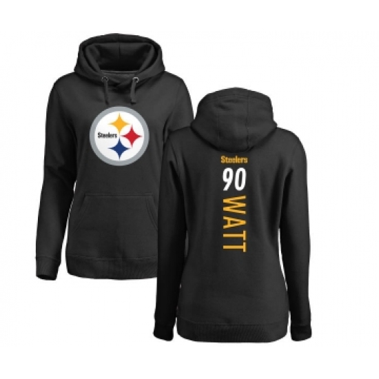 Football Women's Pittsburgh Steelers #90 T. J. Watt Black Backer Pullover Hoodie