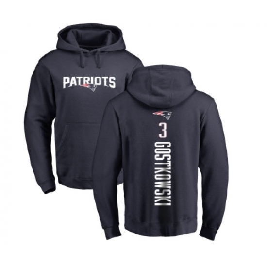 Football New England Patriots #3 Stephen Gostkowski Navy Blue Backer Pullover Hoodie
