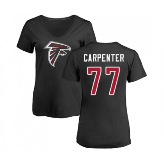 Football Women's Atlanta Falcons #77 James Carpenter Black Name & Number Logo T-Shirt