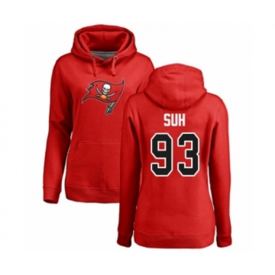 Football Women's Tampa Bay Buccaneers #93 Ndamukong Suh Red Name & Number Logo Pullover Hoodie
