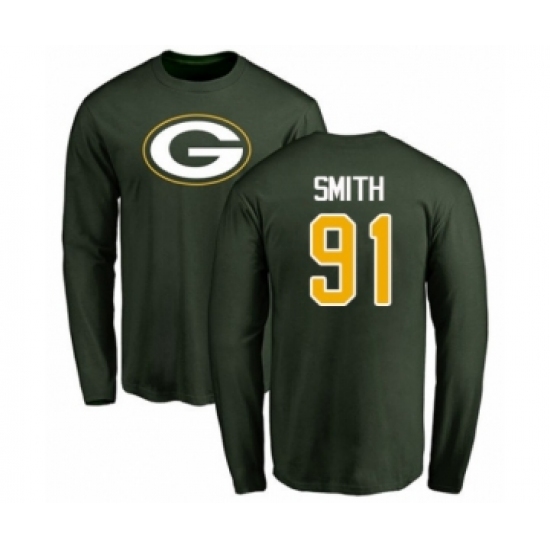 Football Green Bay Packers #91 Preston Smith Green Name & Number Logo Long Sleeve T-Shirt