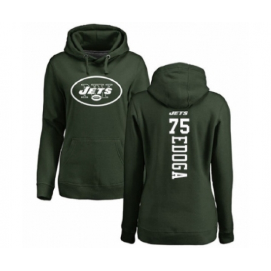 Football Women's New York Jets #75 Chuma Edoga Green Backer Pullover Hoodie