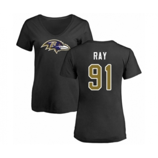 Football Women's Baltimore Ravens #91 Shane Ray Black Name & Number Logo T-Shirt