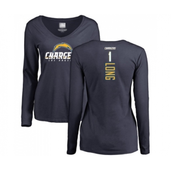 Football Women's Los Angeles Chargers #1 Ty Long Navy Blue Backer Long Sleeve T-Shirt