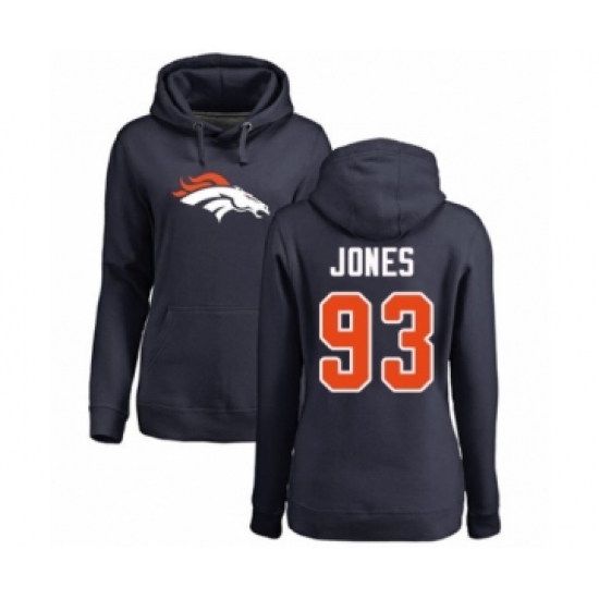 Football Women's Denver Broncos #93 Dre'Mont Jones Navy Blue Name & Number Logo Pullover Hoodie
