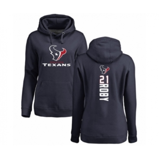Football Women's Houston Texans #21 Bradley Roby Navy Blue Backer Pullover Hoodie